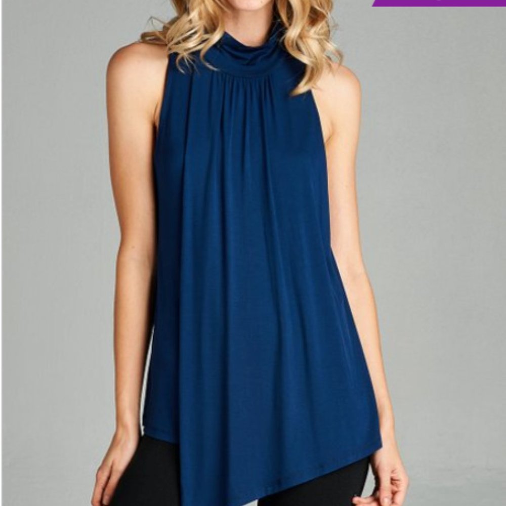 Women's Navy Pleated Halter Top by Tua Sz S